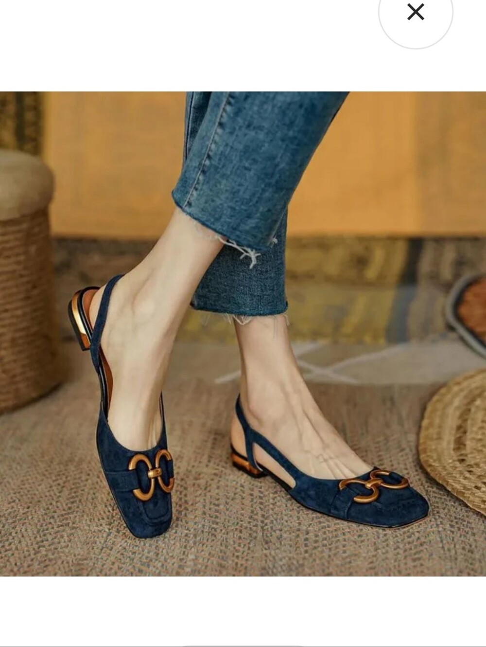 Anna Berg Orthpedic Slingback Flats In Navy Blue Faux Suede